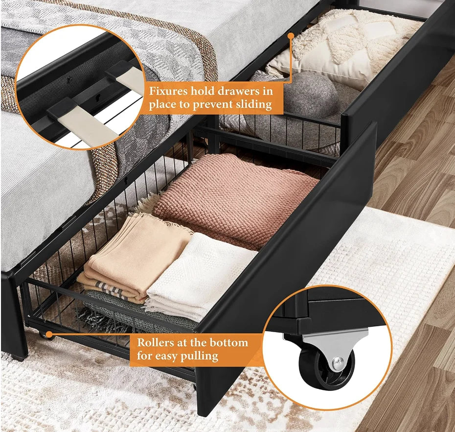 General Upholstered Bed Frame With 4 Storage Drawers