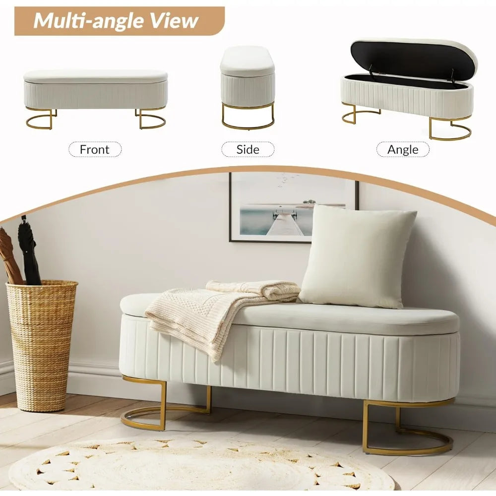 Velvet Storage Bench With Ottoman And Flip Top Metal