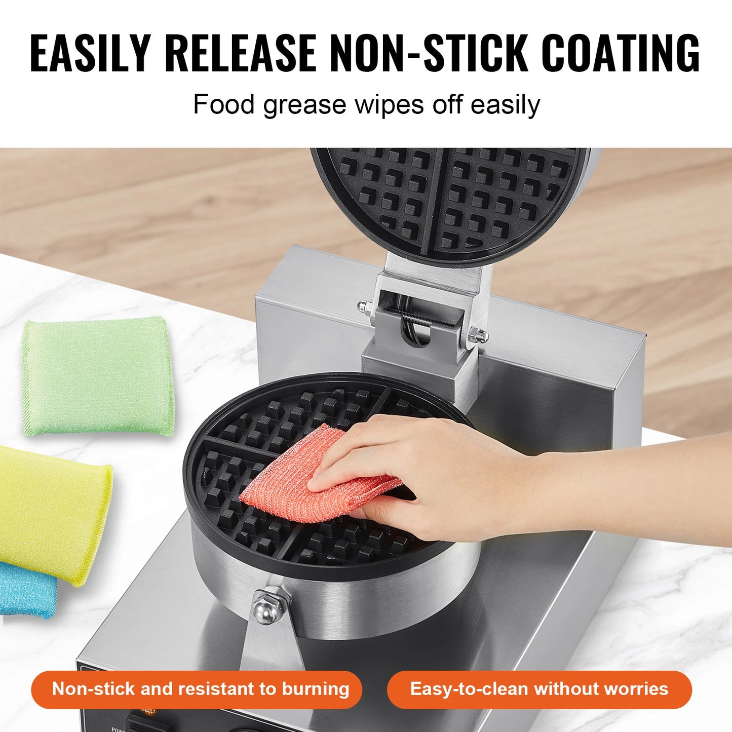 SucceBuy Commercial Waffle Maker 1230W Round Belgian Waffle Iron