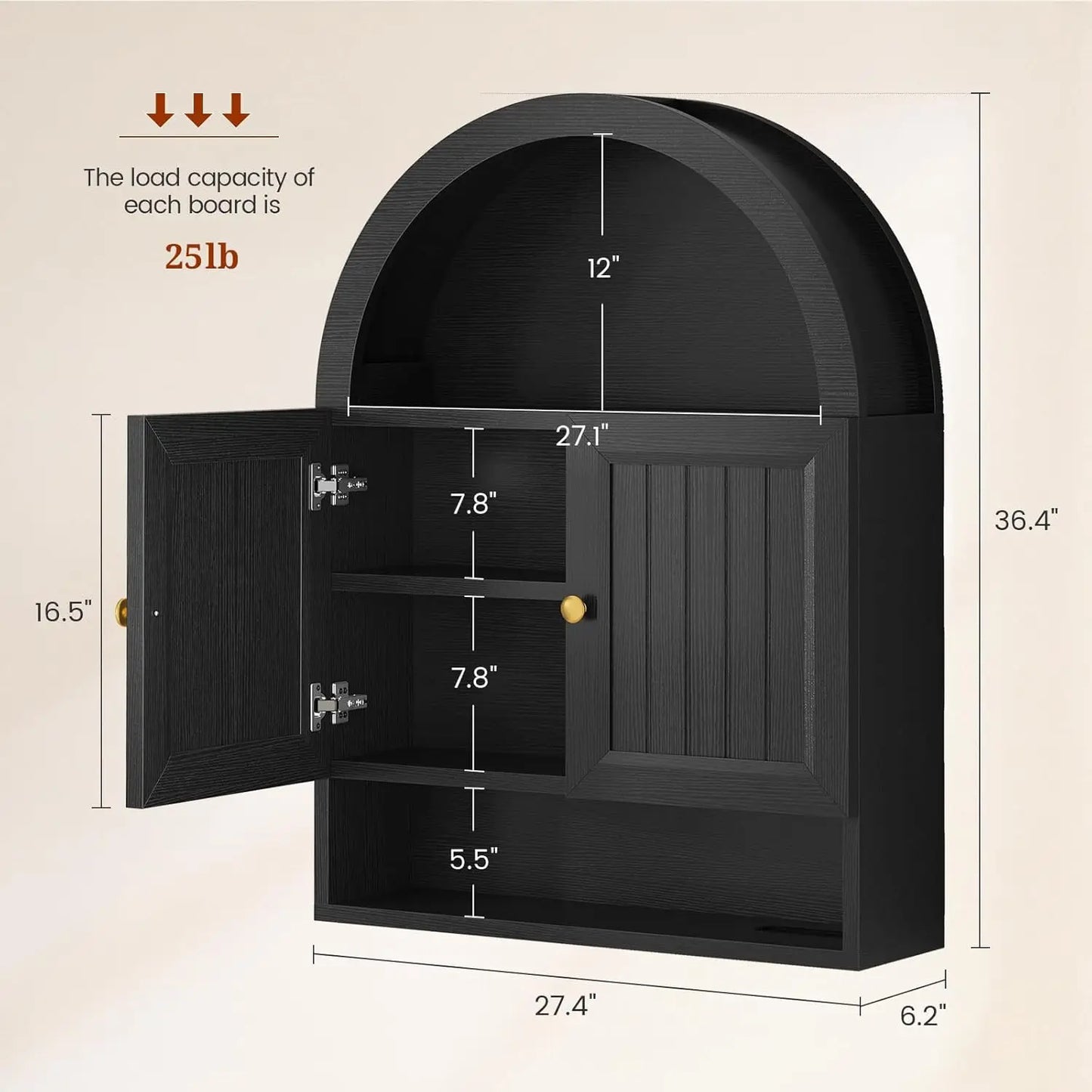 Arched Wall Cabinet Over Toilet With Grille Door And Adjustable Shelf