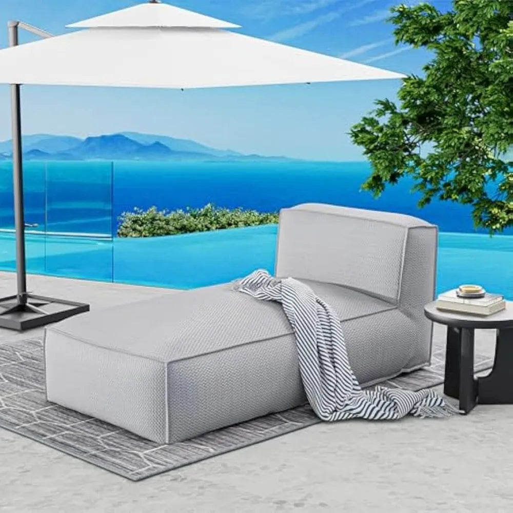 Patio Furniture Bean Bag 2 Person Reclining Chaise Lounge Chair - Outdoor Middle Chair, Sunbathing Recliners, Beach Lounge Sunbe