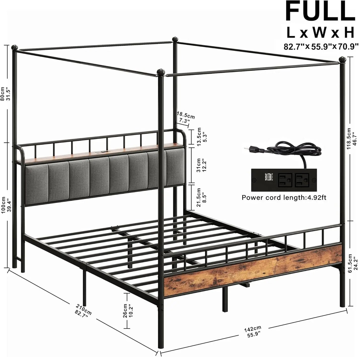 Likimio Canopy Bed Frame with Storage Headboard and Charging Station