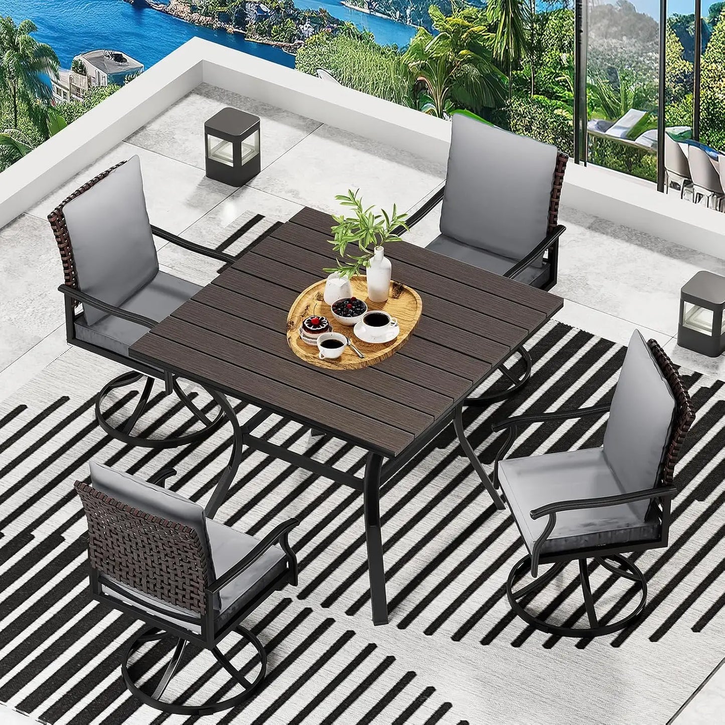 Outdoor Patio Dining Set With 4 Swivel Dining Chairs And Round Table