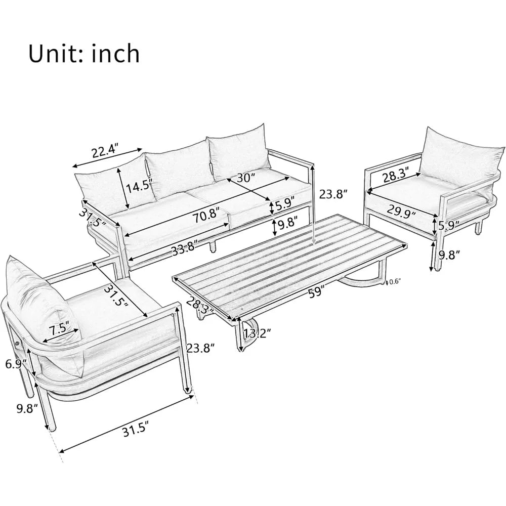 MKDK 4 Piece Patio Furniture Set High Back Outdoor Sofa