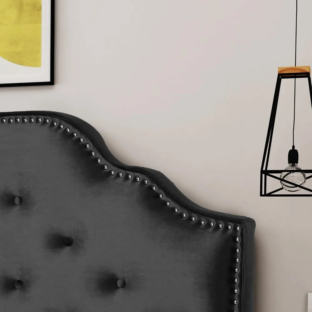 Silas Velvet Queen/Full Size Headboard in Black