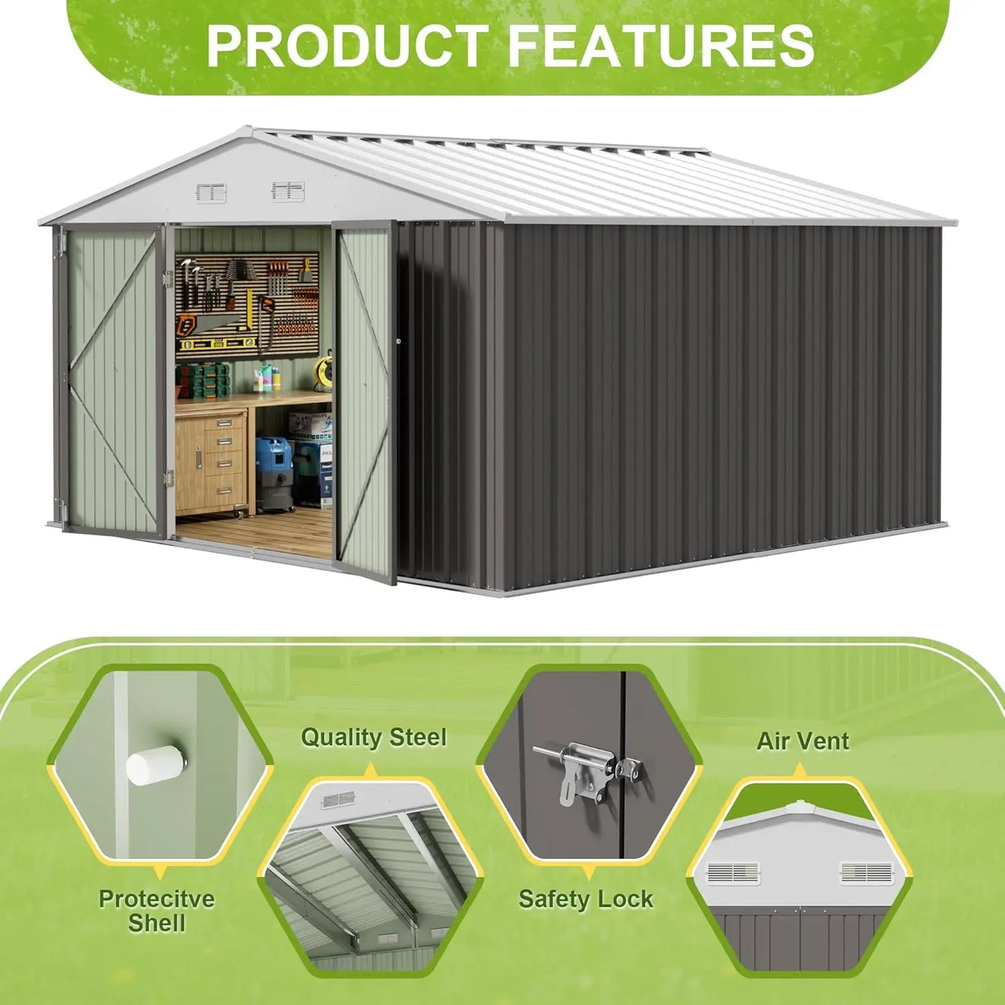 Alloy Steel Outdoor Storage Shed for Backyard and Garden Tools