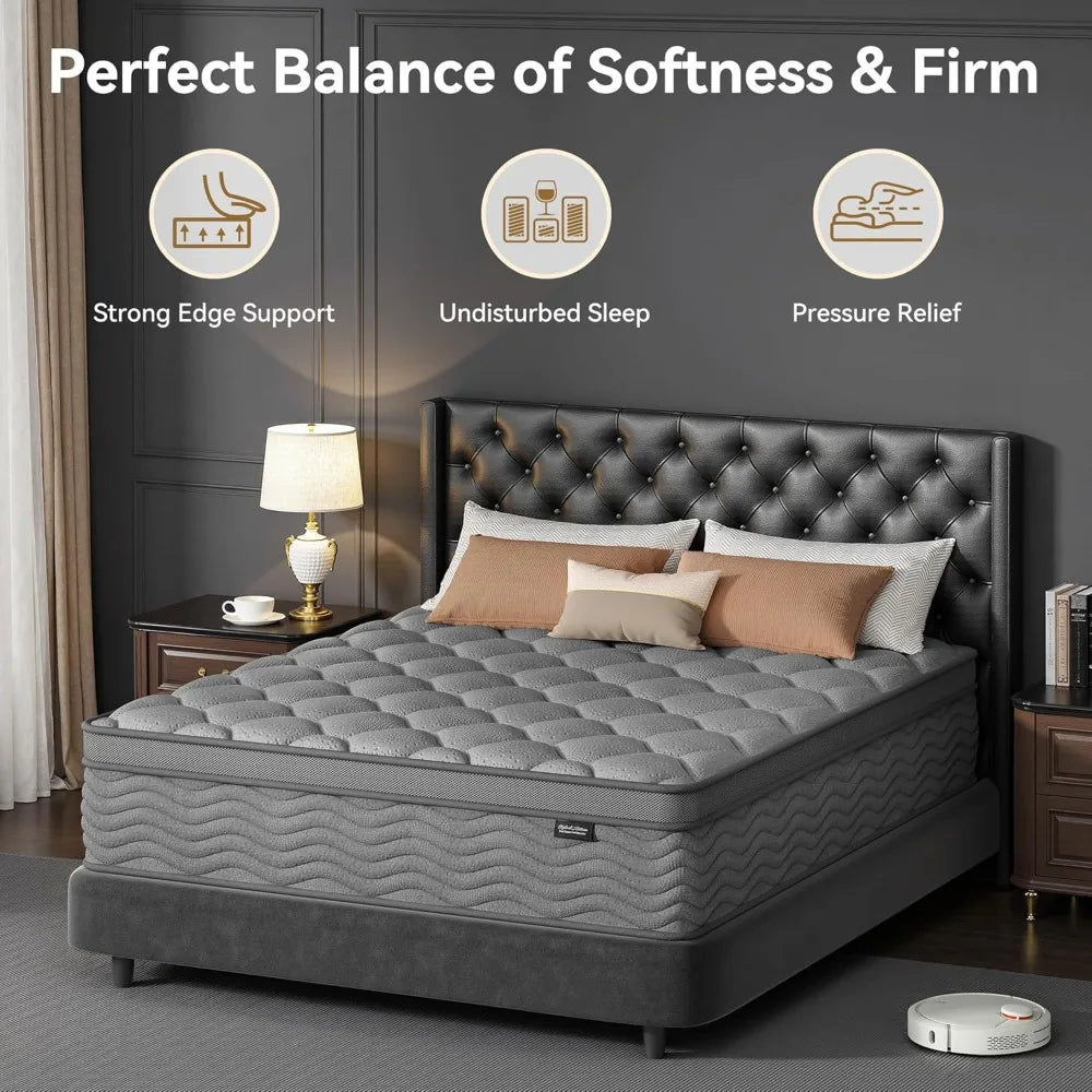 ZHUXIANG Hybrid Mattress Gel Memory Foam Pocket Coils Breathable Medium Firm