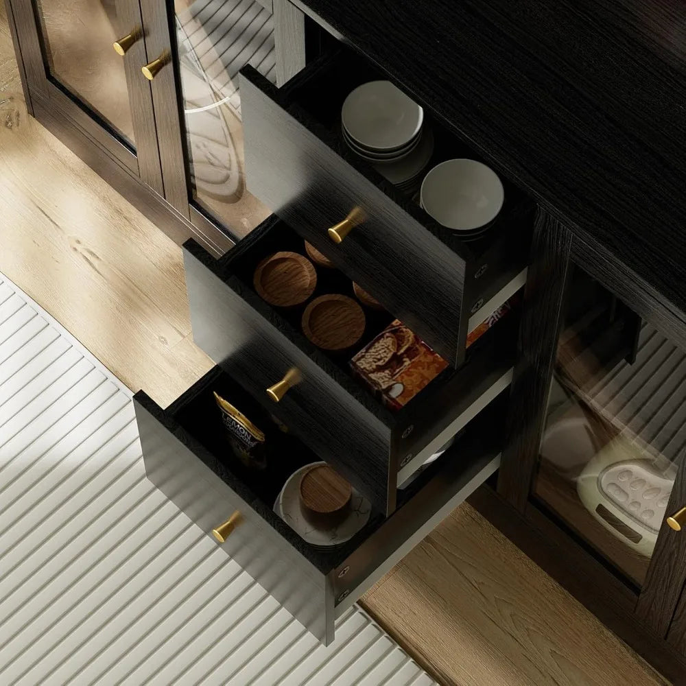 Guangbai Kitchen Hutch Cabinet With Glass Doors and Drawers