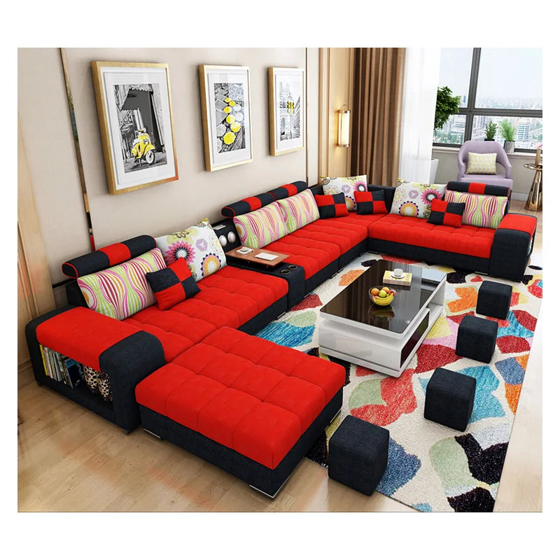 NONECN Modern Fabric Sofa Set with USB U Shape Stool