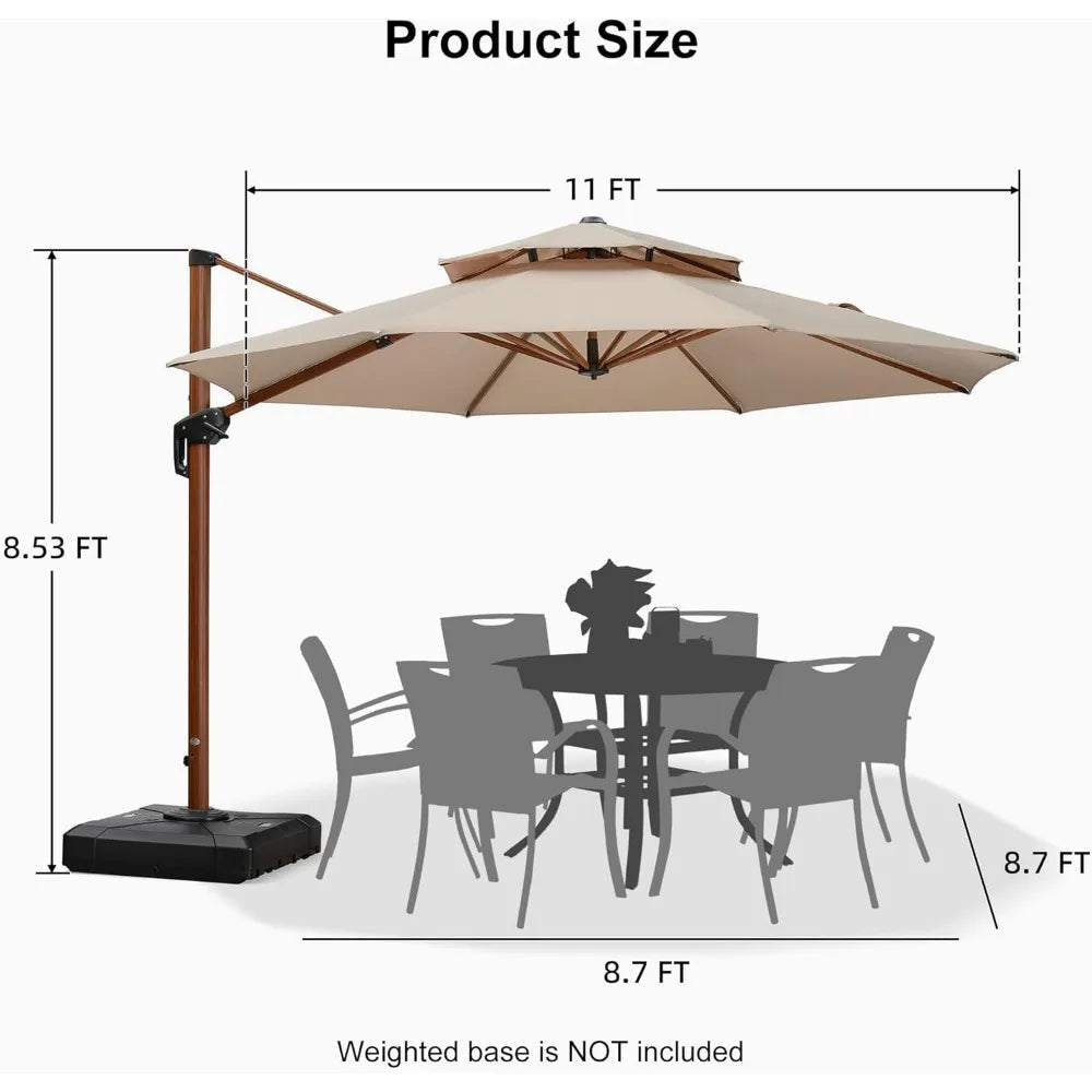 11ft Patio  Outdoor Round Umbrella Large Cantilever Umbrella Windproof Offset Umbrella Heavy Duty , for Garden Deck Pool Patio