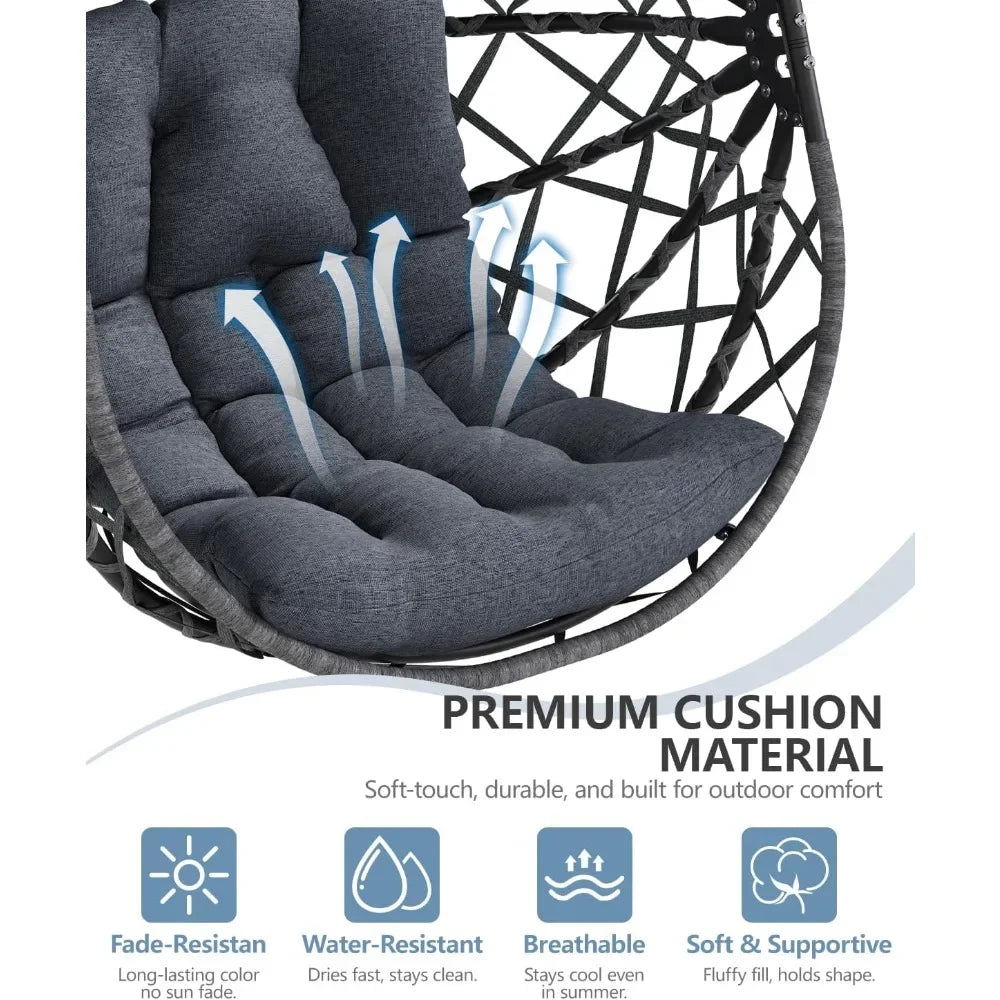 Hanging Egg Chair with Stand, Outdoor & Indoor Wicker Egg Swing Chair with Cushion, 400LBS Capacity for Patio, Bedroom & Garden