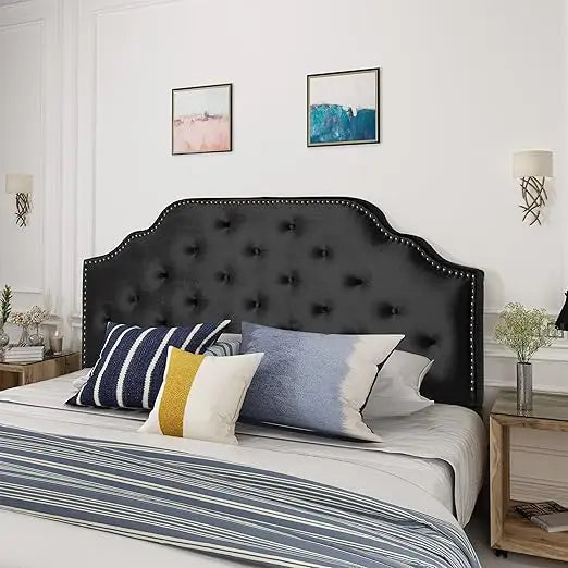 Silas Velvet Queen/Full Size Headboard in Black