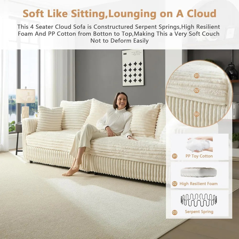 Corduroy Cloud Couches for Living Room,Fluffy 4 Seater Cloud Sofa Couch with Deep Seat,104.3" Modern Modular Sectional Sofa