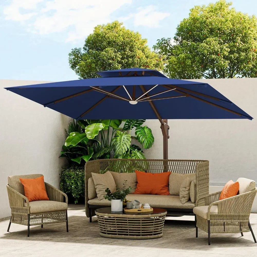 Cantilever Outdoor Patio Umbrella With LED Lights Heavy Duty