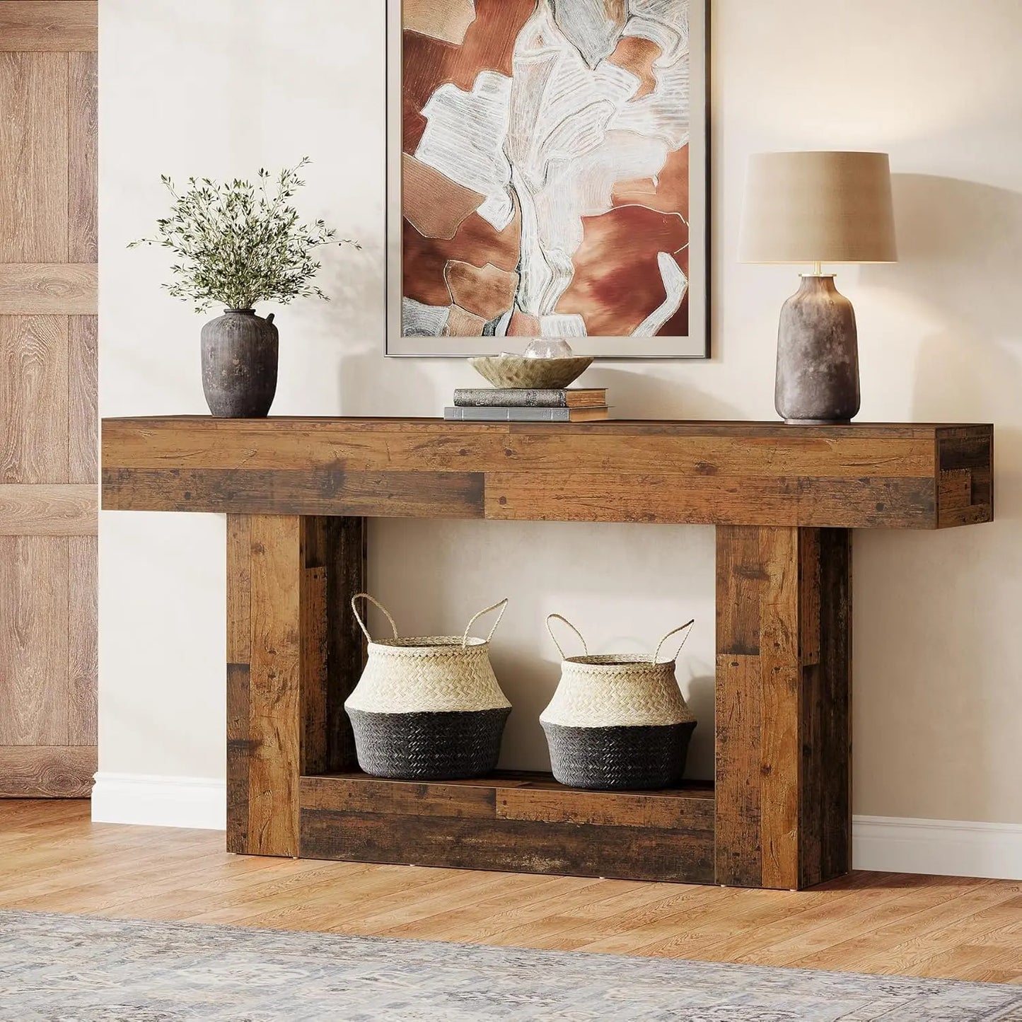 Tribesigns Farmhouse 2 Tier Console Table Entryway U Shaped Base