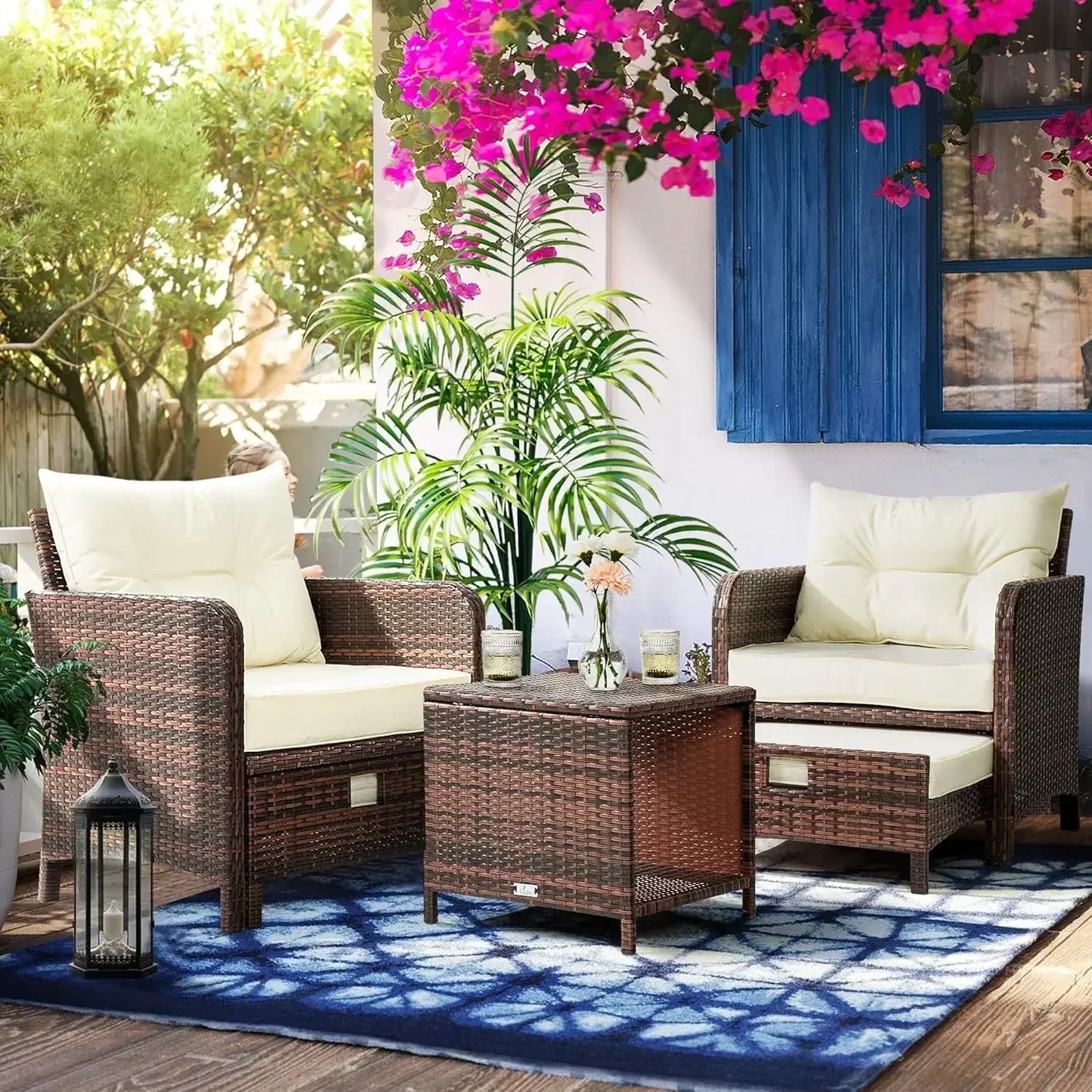 Outdoor Wicker Patio Furniture Set With Ottomans And Coffee Table