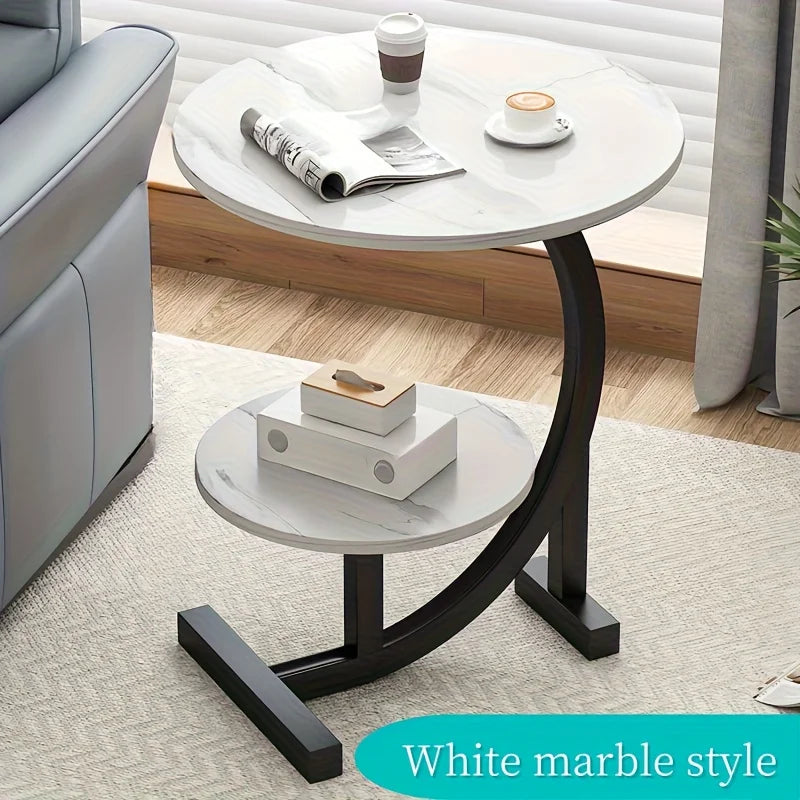 Wrought Iron And Wood Hybrid Side Table With Marble Top