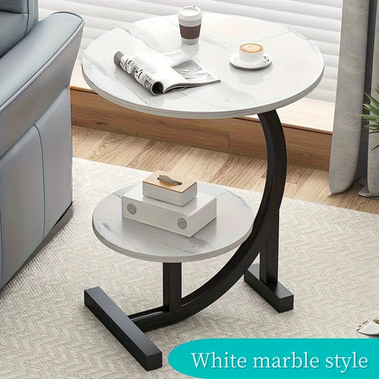 Wrought Iron And Wood Hybrid Side Table With Marble Top