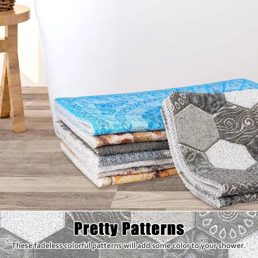 Square Shower Mat Non Slip: 31x31 Inch Extra Large Shower Floor Mat with Drain Hole in Middle - Soft PVC Loofah Bath Mat for Sho