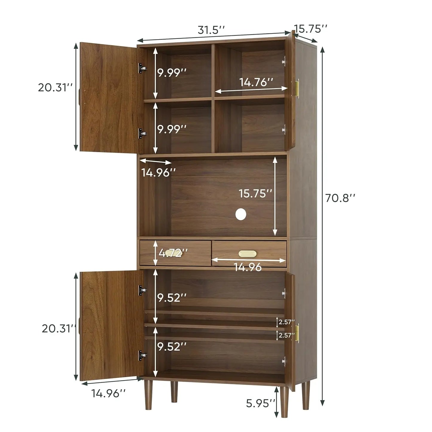 Chengwei Tall Kitchen Pantry Cabinet With Grooved Doors And Drawers
