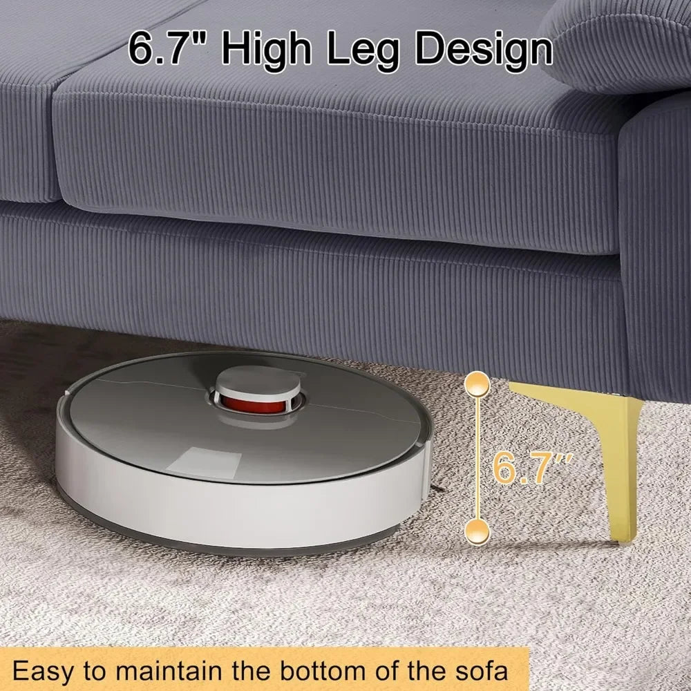 U-Shaped Corduroy Convertible Sofa Set With Lounge Chair And Footstool