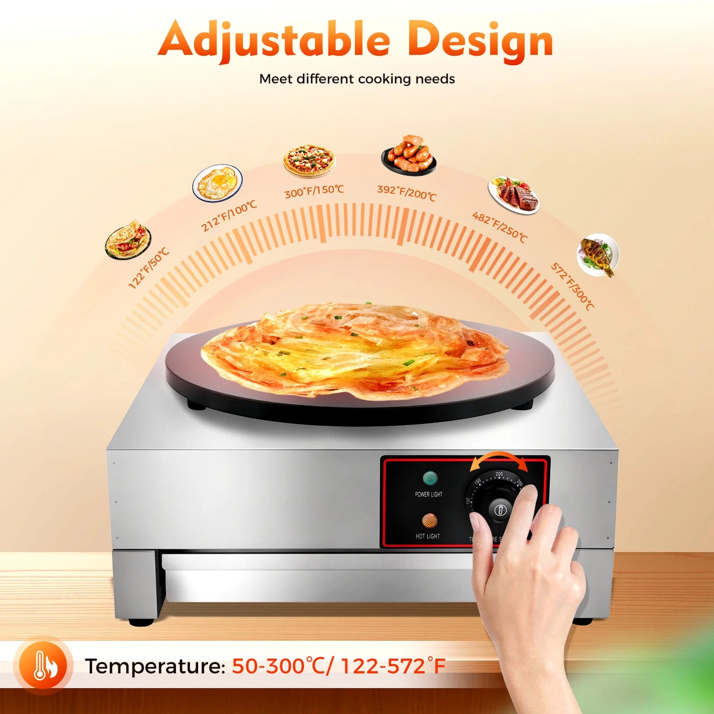 Electric Crepe Pan With Adjustable Temperature For Kitchen Use
