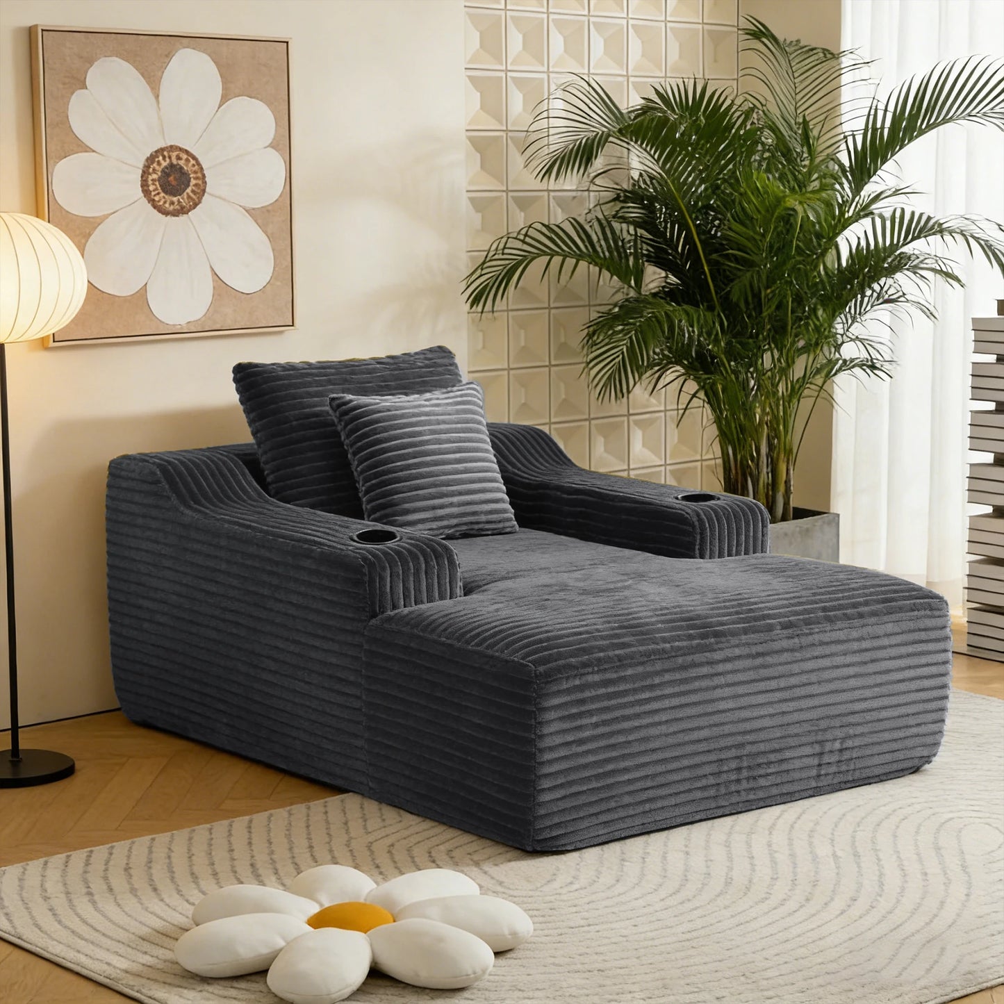 Corduroy Chaise Lounge Chair Sofa Bed Indoor Living Room