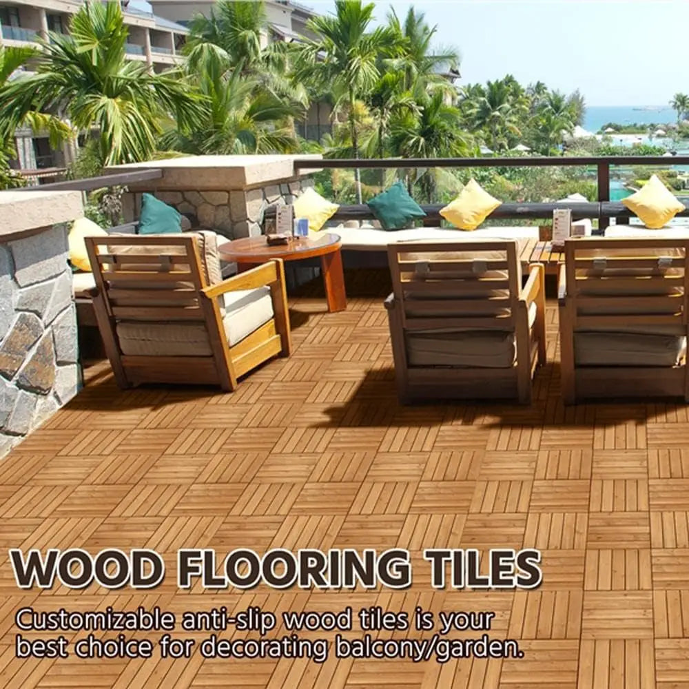 27PCS Interlocking Patio Deck Tiles Outdoor Flooring for Garden Poolside Fir Wood Indoor Natural Wood
