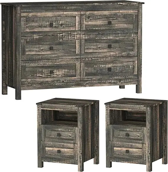 RBXC Farmhouse Bedroom Set Three Piece With Dresser And Nightstands