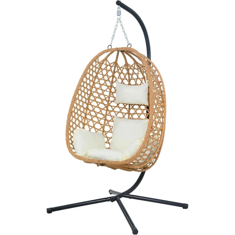 EortheX Hanging Egg Chair with Cushions – Comfortable Rattan Swing Chair with Stand for Patio, Garden, or Balcony – Stylish and