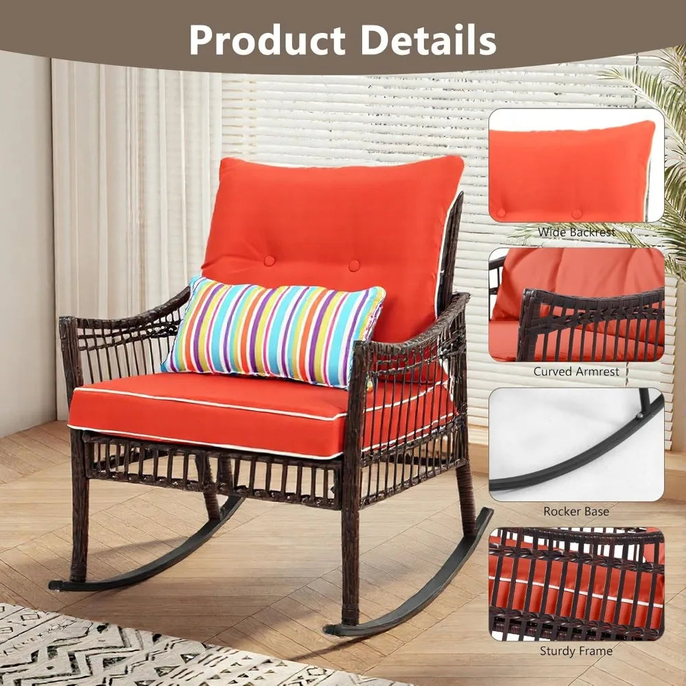 3-Piece Patio Set: 2 Outdoor Rocking Chairs + Wicker Conversation Set with Coffee Table