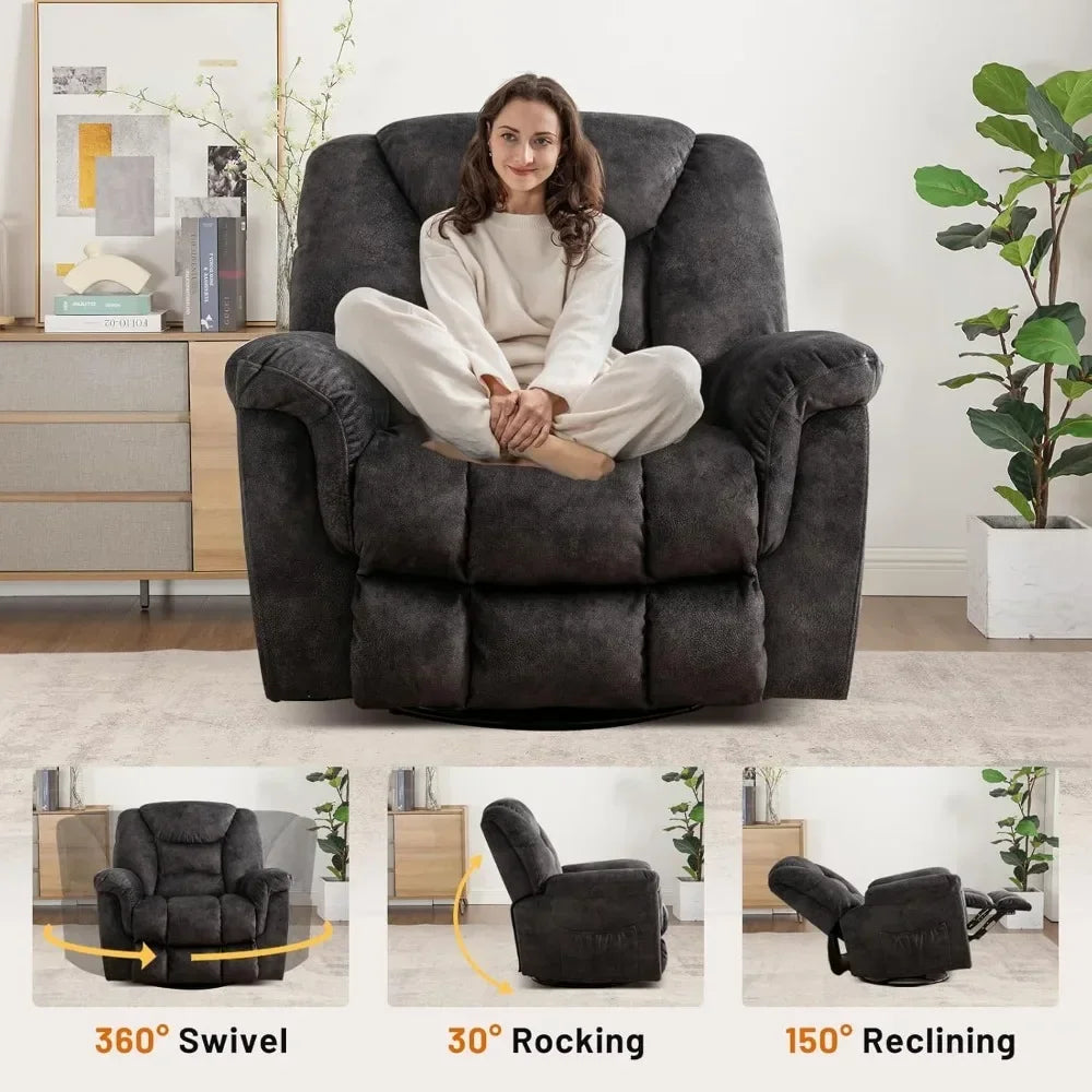 Oversized Leather Swivel Rocker Recliner Chair For Living Room