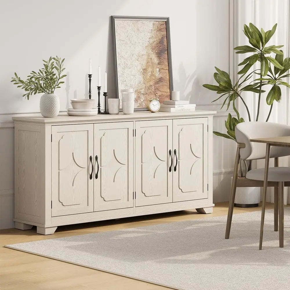 Buffet Cabinet With Storage Sideboard, 4 Carved Doors, Modern Credenza