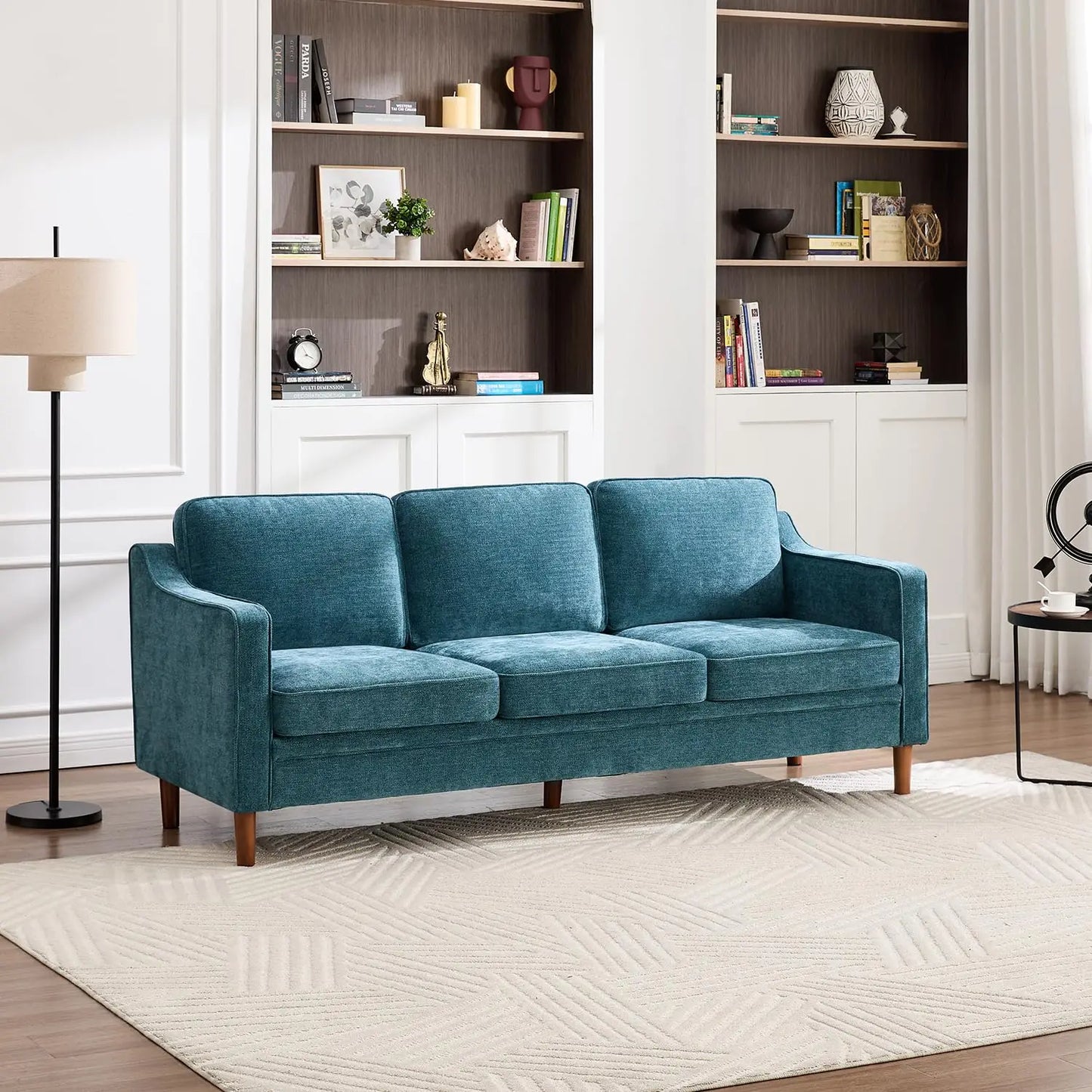 Chenille Sofa With Solid Wood Legs Modern Mid Century