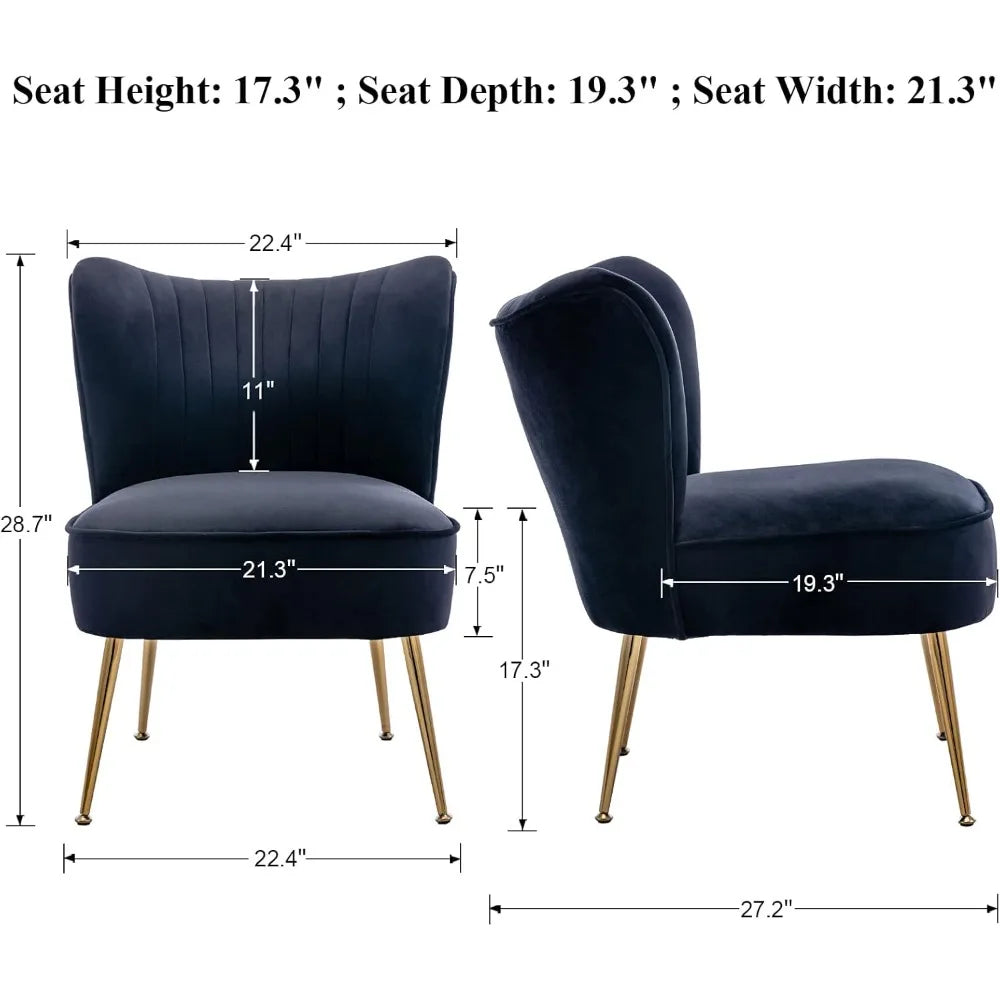Modern Velvet Wingback Chair Set Of 2 With Gold Legs