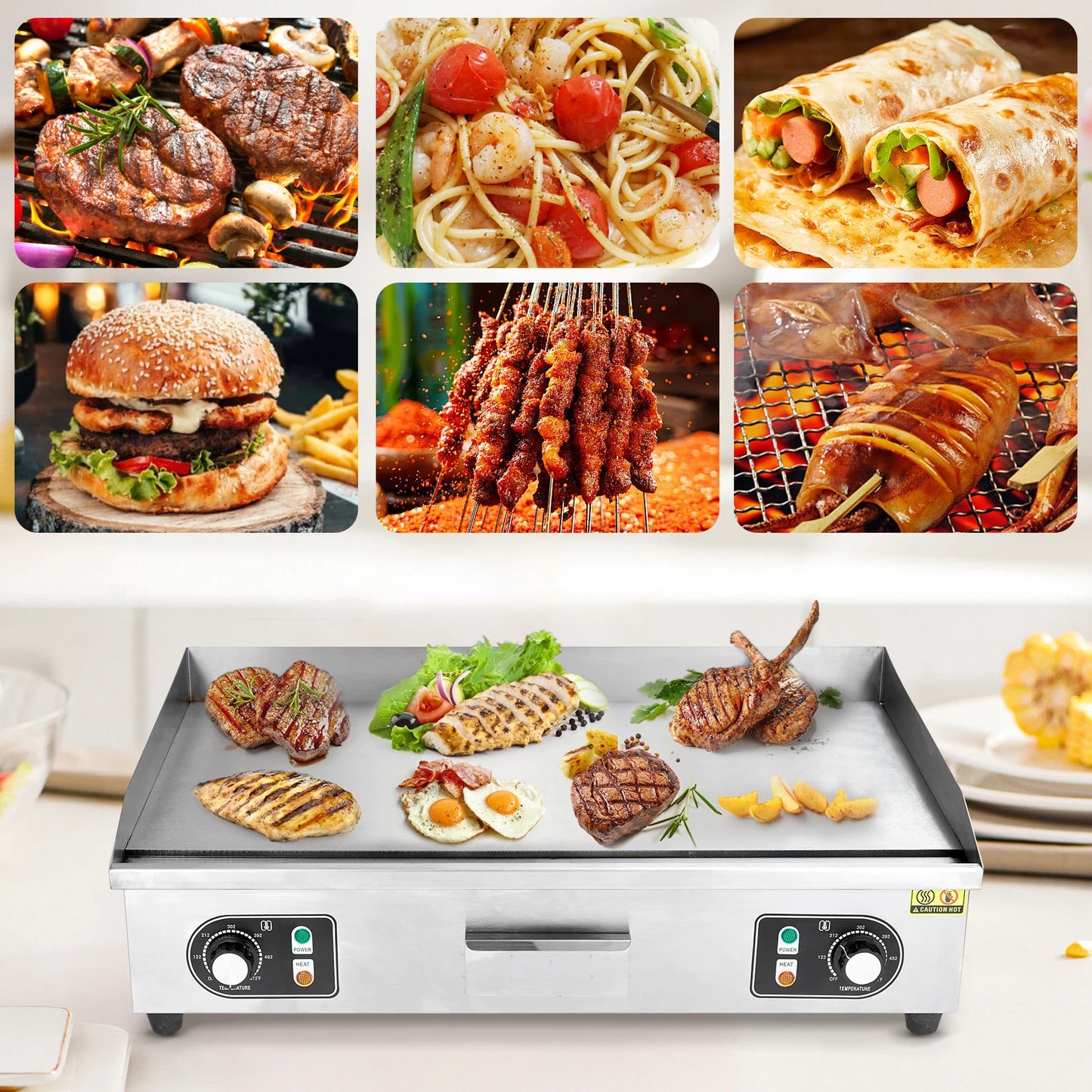 Adoolla 1500W 110V Commercial Electric Grill Teppanyaki Nonstick Countertop