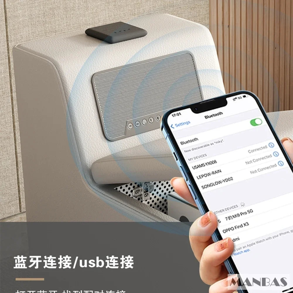 Linlamlim Luxury L Shaped Leather Sectional Sofa With USB Bluetooth