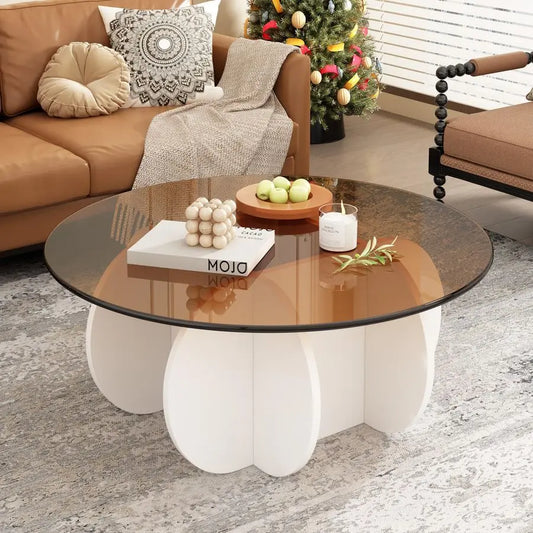 XMSJ Mid Century Round Glass Coffee Table For Living Room