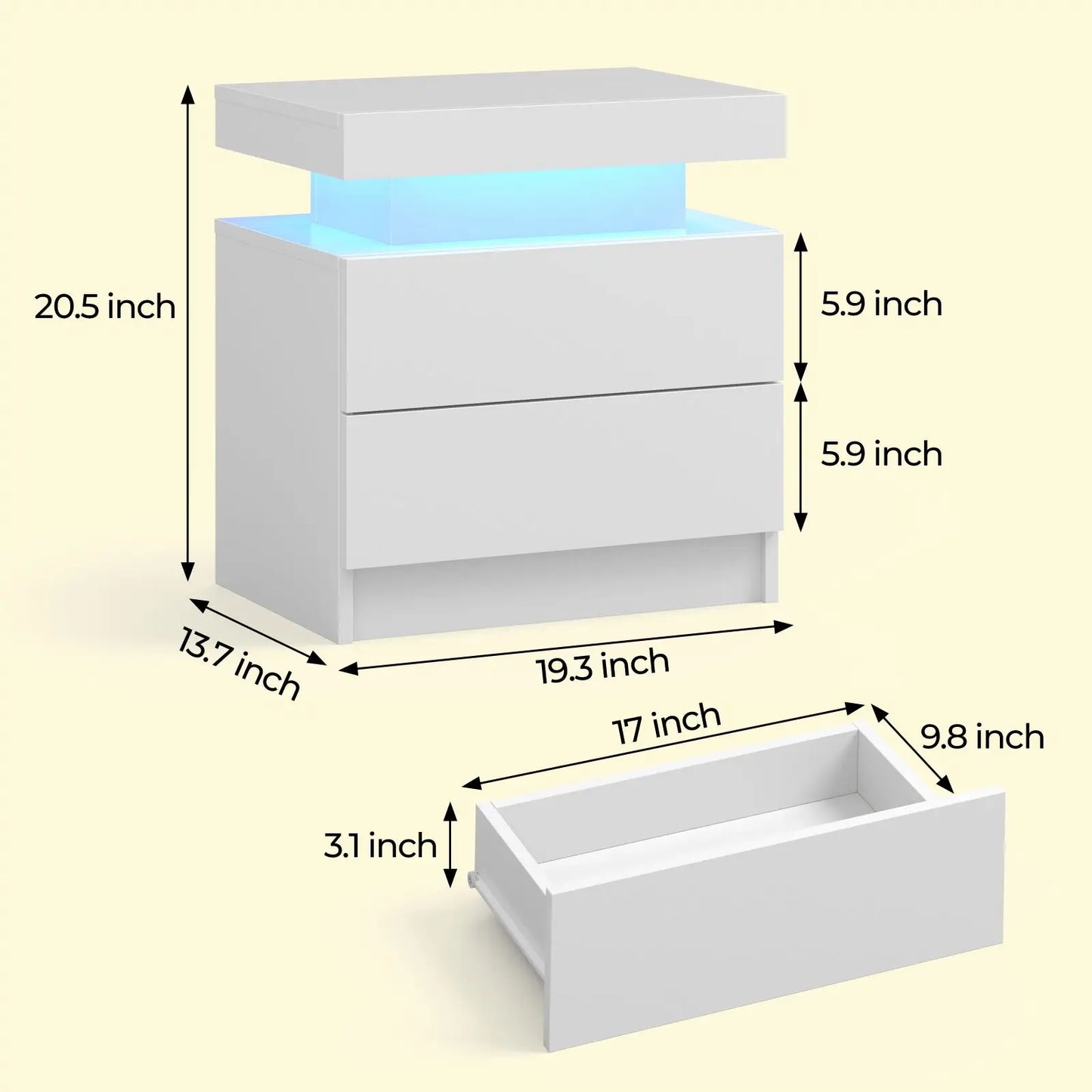 Cubehom LED Nightstands With 2 Drawers And RGB Lighting