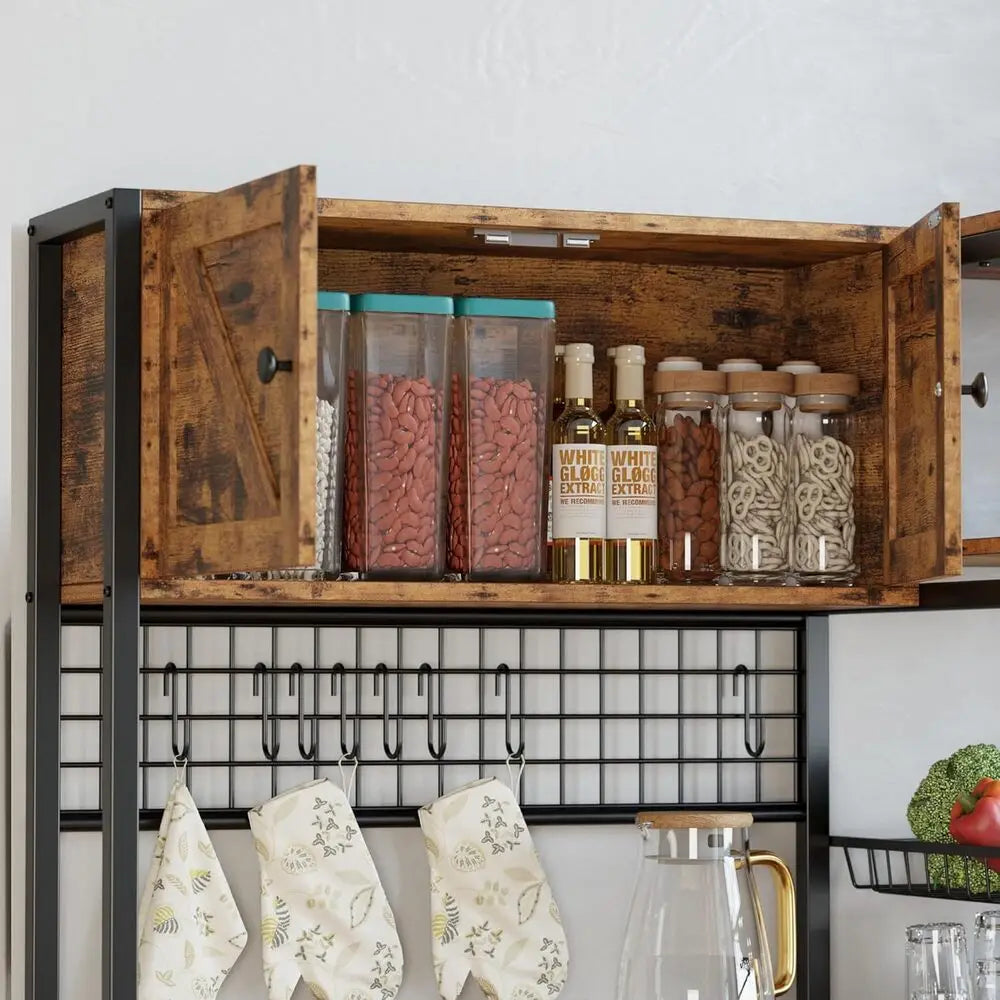 IRONCK Bakers Rack With Two Storage Cabinets And Power Outlet