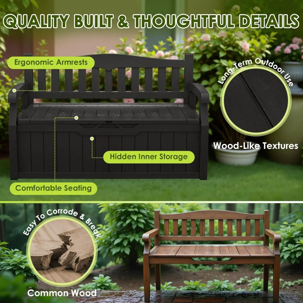 XMSJ Outdoor Resin Bench With Armrests Waterproof UV