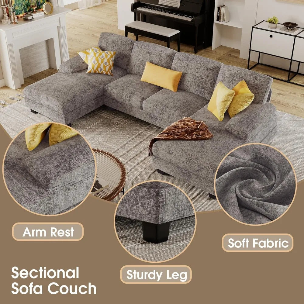 Linen U-Shaped Sectional Sofa Set With Double Chaise For Living Room