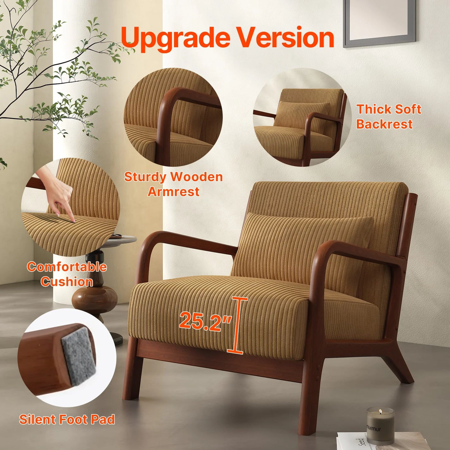 QWICover Mid Century Modern Accent Chair Fabric Armchair