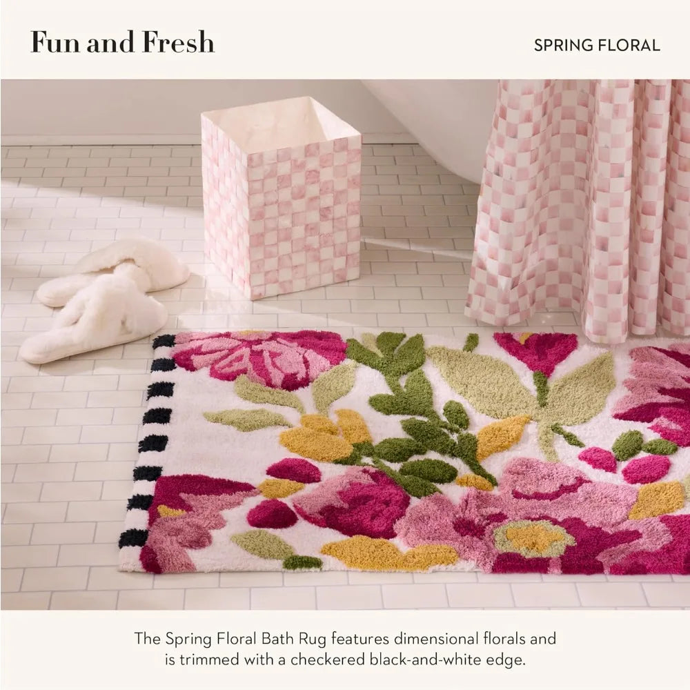 Cotton Spring Floral Bath Mat by Mackenzie-Childs - Washable Bathroom Rug