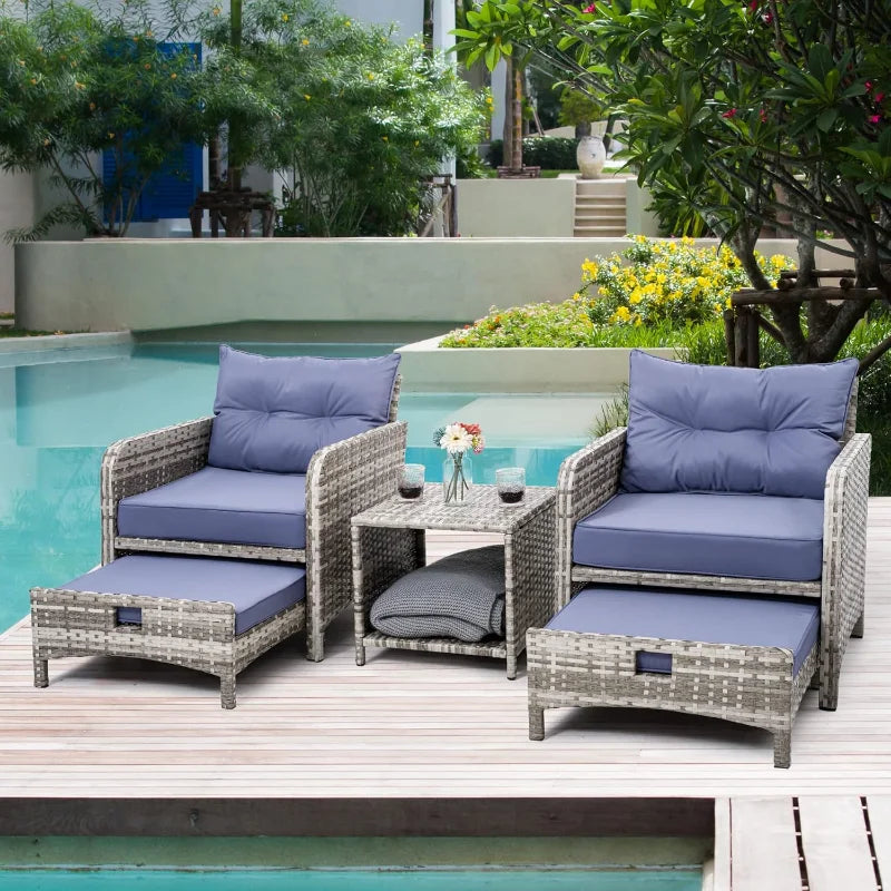 Hign Concerned 5 Piece Wicker Patio Furniture Set Ottomans
