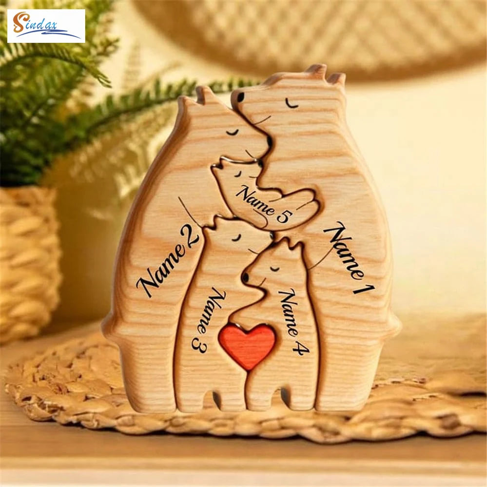 Dropshipping Bear Family Wooden Puzzle Free Engraving Name