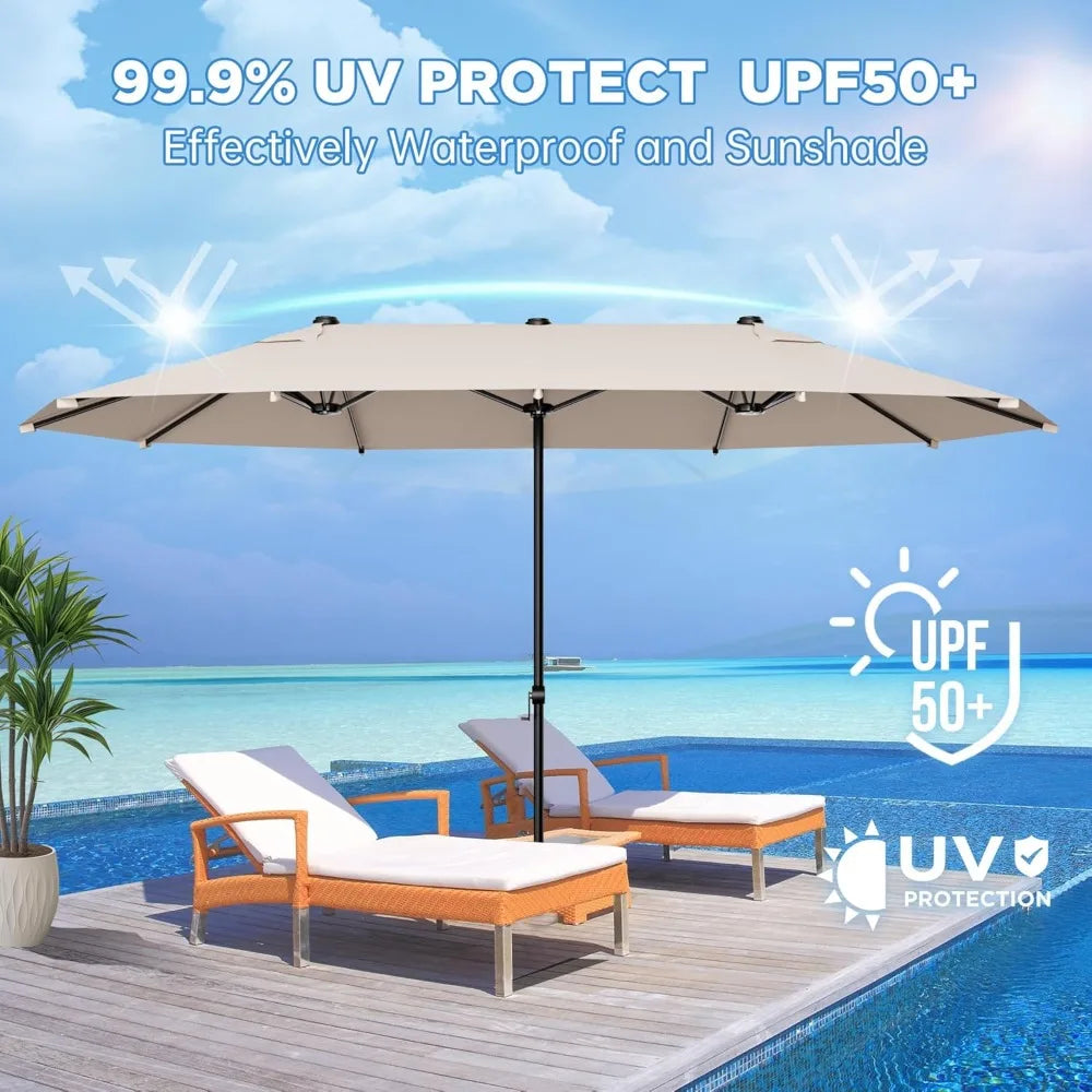 Rectangular Patio Umbrella With Crank Handle And Double Canopy