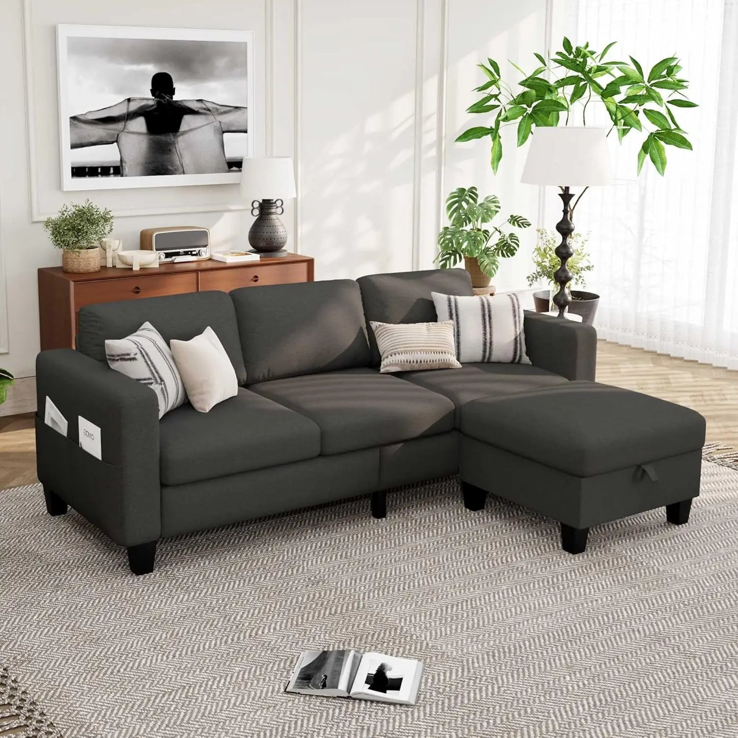 ANGDUO L Shaped Sectional Sofa Modern Couch Storage Ottoman