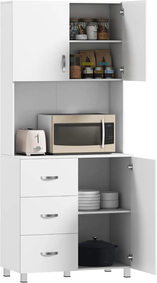Freestanding Kitchen Pantry With Hutch 2 Cabinets And 3 Drawers