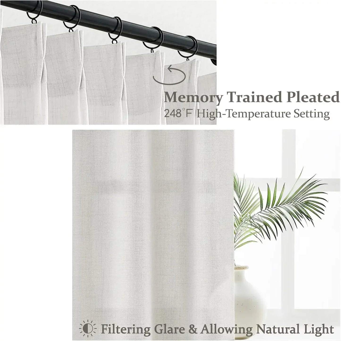 XMSJ Linen Curtain Panels Set Modern Bedroom 2 Panel Set